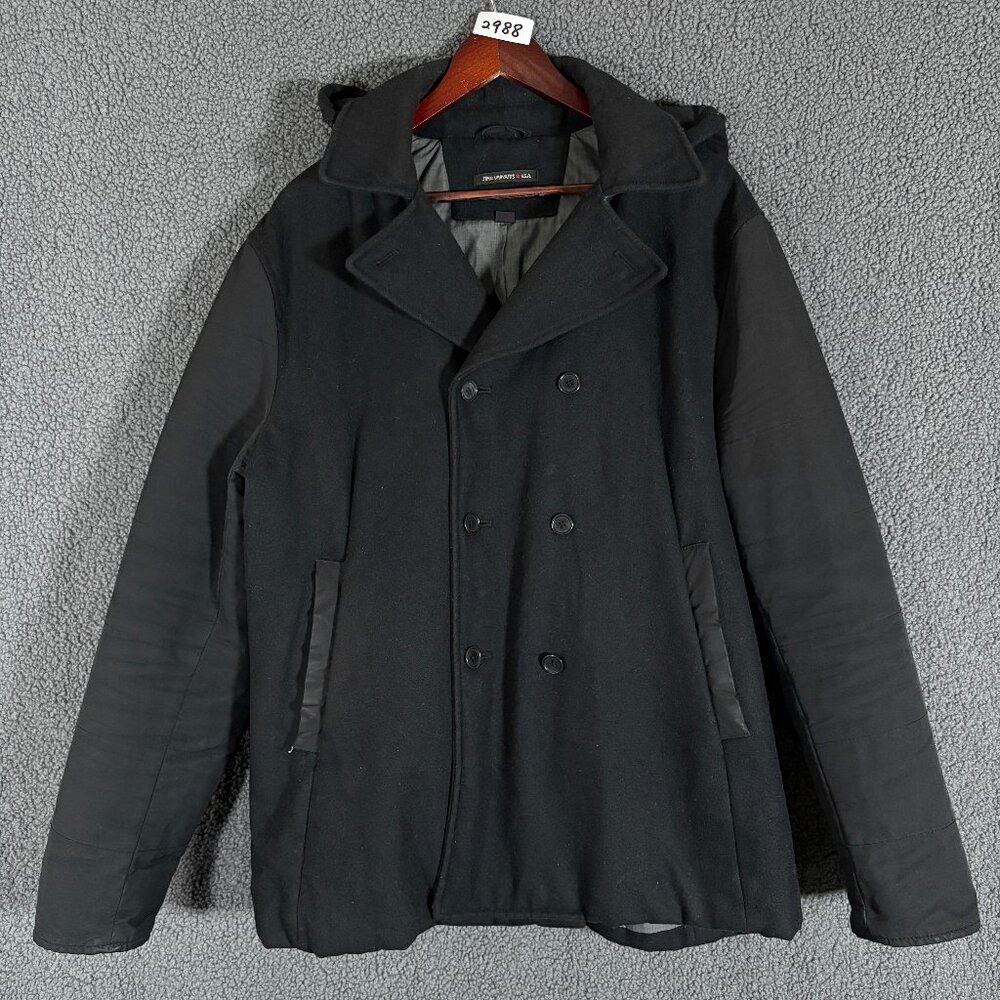John Varvatos USA Wool Blend Hooded Peacoat Jacket - Men's Size L - Black